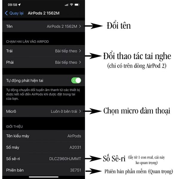 Check setting AirPods Hổ Vằn