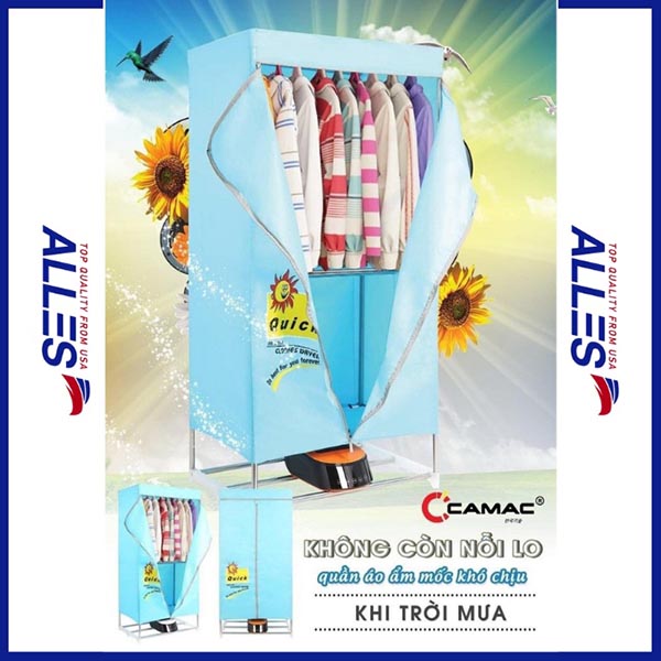 Tủ sấy quần áo mini gấp gọn CAMAC chính hãng bảo hành 2 năm 2 tầng khung Inox công suất 1300W Sấy khô nhanh