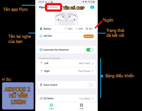 App Flycc check AirPod Hổ Vằn